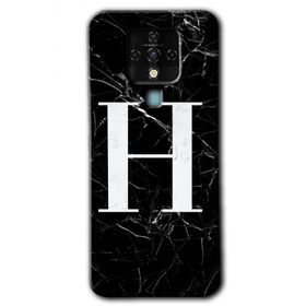Tecno Camon 16 Siyah Mermer Desenli H Harfi Baskılı Uyumlu Silikon Kılıf