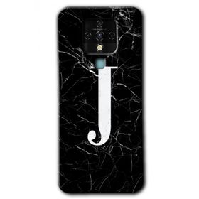 Tecno Camon 16 Siyah Mermer Desenli J Harfi Baskılı Uyumlu Silikon Kılıf