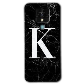 Tecno Camon 16 Siyah Mermer Desenli K Harfi Baskılı Uyumlu Silikon Kılıf