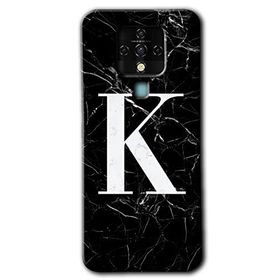 Tecno Camon 16 Siyah Mermer Desenli K Harfi Baskılı Uyumlu Silikon Kılıf