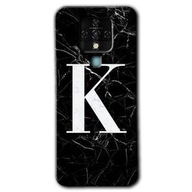 Tecno Camon 16 Siyah Mermer Desenli K Harfi Baskılı Uyumlu Silikon Kılıf