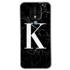 Tecno Camon 16 Siyah Mermer Desenli K Harfi Baskılı Uyumlu Silikon Kılıf