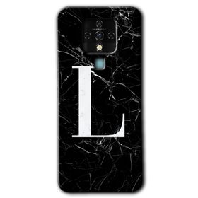 Tecno Camon 16 Siyah Mermer Desenli L Harfi Baskılı Uyumlu Silikon Kılıf