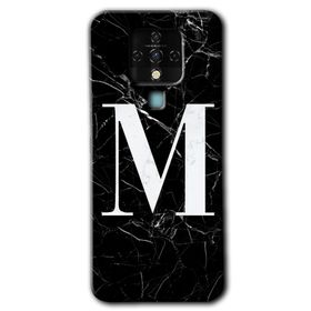 Tecno Camon 16 Siyah Mermer Desenli M Harfi Baskılı Uyumlu Silikon Kılıf