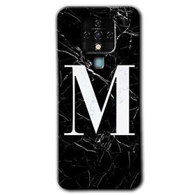 Tecno Camon 16 Siyah Mermer Desenli M Harfi Baskılı Uyumlu Silikon Kılıf
