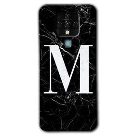 Tecno Camon 16 Siyah Mermer Desenli M Harfi Baskılı Uyumlu Silikon Kılıf