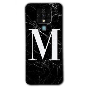 Tecno Camon 16 Siyah Mermer Desenli M Harfi Baskılı Uyumlu Silikon Kılıf