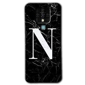 Tecno Camon 16 Siyah Mermer Desenli N Harfi Baskılı Uyumlu Silikon Kılıf