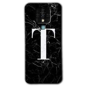 Tecno Camon 16 Siyah Mermer Desenli T Harfi Baskılı Uyumlu Silikon Kılıf