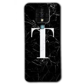 Tecno Camon 16 Siyah Mermer Desenli T Harfi Baskılı Uyumlu Silikon Kılıf