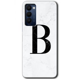 Tecno Camon 18 Beyaz Mermer Desenli B Harfi Baskılı Uyumlu Silikon Kılıf