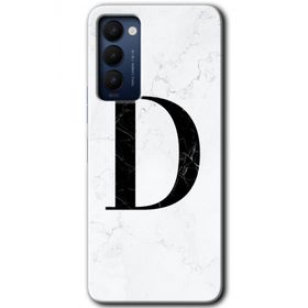 Tecno Camon 18 Beyaz Mermer Desenli D Harfi Baskılı Uyumlu Silikon Kılıf