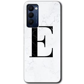 Tecno Camon 18 Beyaz Mermer Desenli E Harfi Baskılı Uyumlu Silikon Kılıf