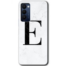 Tecno Camon 18 Beyaz Mermer Desenli E Harfi Baskılı Uyumlu Silikon Kılıf