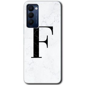 Tecno Camon 18 Beyaz Mermer Desenli F Harfi Baskılı Uyumlu Silikon Kılıf