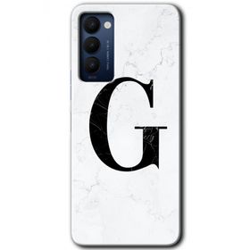 Tecno Camon 18 Beyaz Mermer Desenli G Harfi Baskılı Uyumlu Silikon Kılıf