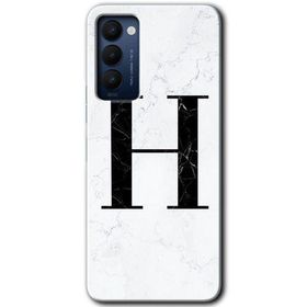 Tecno Camon 18 Beyaz Mermer Desenli H Harfi Baskılı Uyumlu Silikon Kılıf