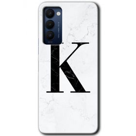 Tecno Camon 18 Beyaz Mermer Desenli K Harfi Baskılı Uyumlu Silikon Kılıf