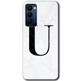 Tecno Camon 18 Beyaz Mermer Desenli M Harfi Baskılı Uyumlu Silikon Kılıf