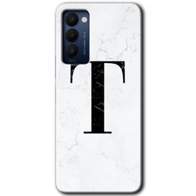 Tecno Camon 18 Beyaz Mermer Desenli T Harfi Baskılı Uyumlu Silikon Kılıf