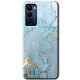 Tecno Camon 18 Mavi Gold Mermer Baskılı Uyumlu Silikon Kılıf