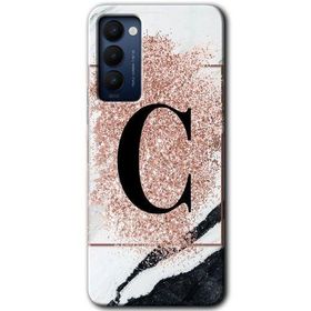Tecno Camon 18 Pembe Mermer Desenli Ç Harfi Baskılı Uyumlu Silikon Kılıf