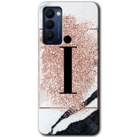 Tecno Camon 18 Pembe Mermer Desenli I Harfi Baskılı Uyumlu Silikon Kılıf