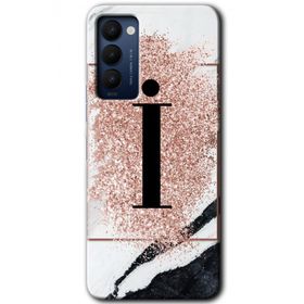 Tecno Camon 18 Pembe Mermer Desenli I Harfi Baskılı Uyumlu Silikon Kılıf