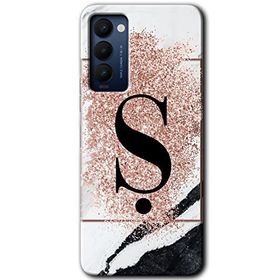 Tecno Camon 18 Pembe Mermer Desenli Ş Harfi Baskılı Uyumlu Silikon Kılıf