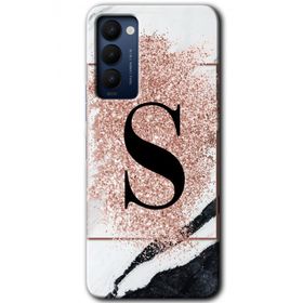 Tecno Camon 18 Pembe Mermer Desenli Ş Harfi Baskılı Uyumlu Silikon Kılıf