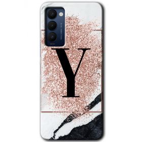 Tecno Camon 18 Pembe Mermer Desenli Y Harfi Baskılı Uyumlu Silikon Kılıf