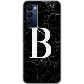 Tecno Camon 18 Siyah Mermer Desenli B Harfi Baskılı Uyumlu Silikon Kılıf