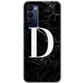 Tecno Camon 18 Siyah Mermer Desenli D Harfi Baskılı Uyumlu Silikon Kılıf