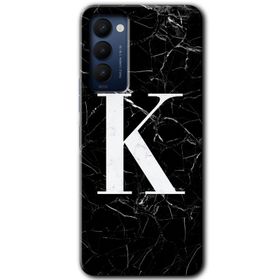 Tecno Camon 18 Siyah Mermer Desenli F Harfi Baskılı Uyumlu Silikon Kılıf
