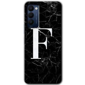 Tecno Camon 18 Siyah Mermer Desenli F Harfi Baskılı Uyumlu Silikon Kılıf