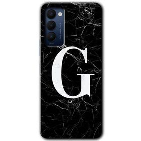 Tecno Camon 18 Siyah Mermer Desenli G Harfi Baskılı Uyumlu Silikon Kılıf