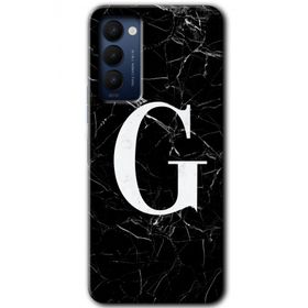 Tecno Camon 18 Siyah Mermer Desenli G Harfi Baskılı Uyumlu Silikon Kılıf