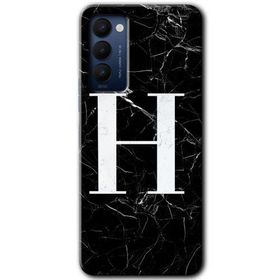 Tecno Camon 18 Siyah Mermer Desenli H Harfi Baskılı Uyumlu Silikon Kılıf