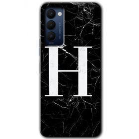 Tecno Camon 18 Siyah Mermer Desenli H Harfi Baskılı Uyumlu Silikon Kılıf