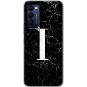 Tecno Camon 18 Siyah Mermer Desenli I Harfi Baskılı Uyumlu Silikon Kılıf