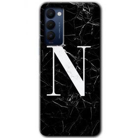 Tecno Camon 18 Siyah Mermer Desenli N Harfi Baskılı Uyumlu Silikon Kılıf