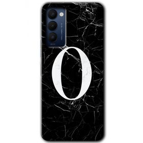 Tecno Camon 18 Siyah Mermer Desenli O Harfi Baskılı Uyumlu Silikon Kılıf