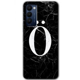 Tecno Camon 18 Siyah Mermer Desenli O Harfi Baskılı Uyumlu Silikon Kılıf