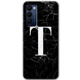 Tecno Camon 18 Siyah Mermer Desenli T Harfi Baskılı Uyumlu Silikon Kılıf