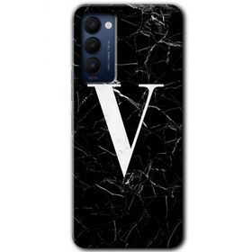 Tecno Camon 18 Siyah Mermer Desenli V Harfi Baskılı Uyumlu Silikon Kılıf