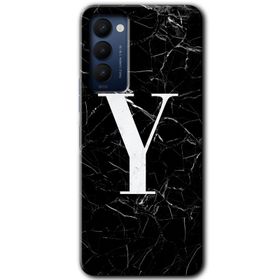 Tecno Camon 18 Siyah Mermer Desenli Y Harfi Baskılı Uyumlu Silikon Kılıf