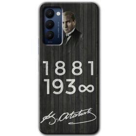 Tecno Camon 18 Siyah Mermer Desenli Y Harfi Baskılı Uyumlu Silikon Kılıf