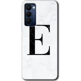 Tecno Camon 18P Beyaz Mermer Desenli E Harfi Baskılı Uyumlu Silikon Kılıf