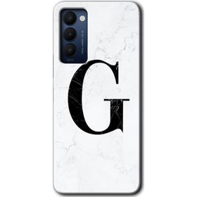 Tecno Camon 18P Beyaz Mermer Desenli G Harfi Baskılı Uyumlu Silikon Kılıf