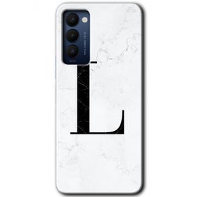 Tecno Camon 18P Beyaz Mermer Desenli L Harfi Baskılı Uyumlu Silikon Kılıf